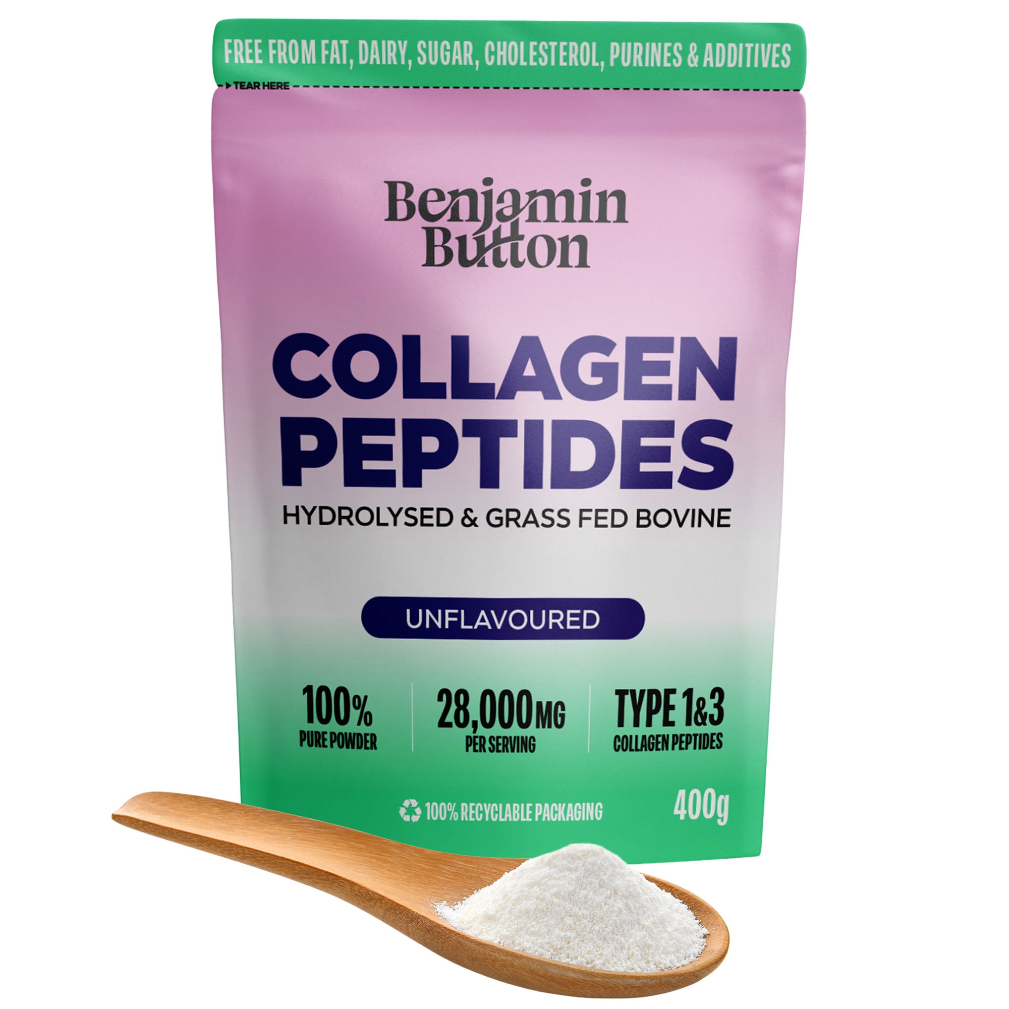 Rundercollageenpoeder - 95% eiwit, 400g ongeflavoured | Benjamin Button