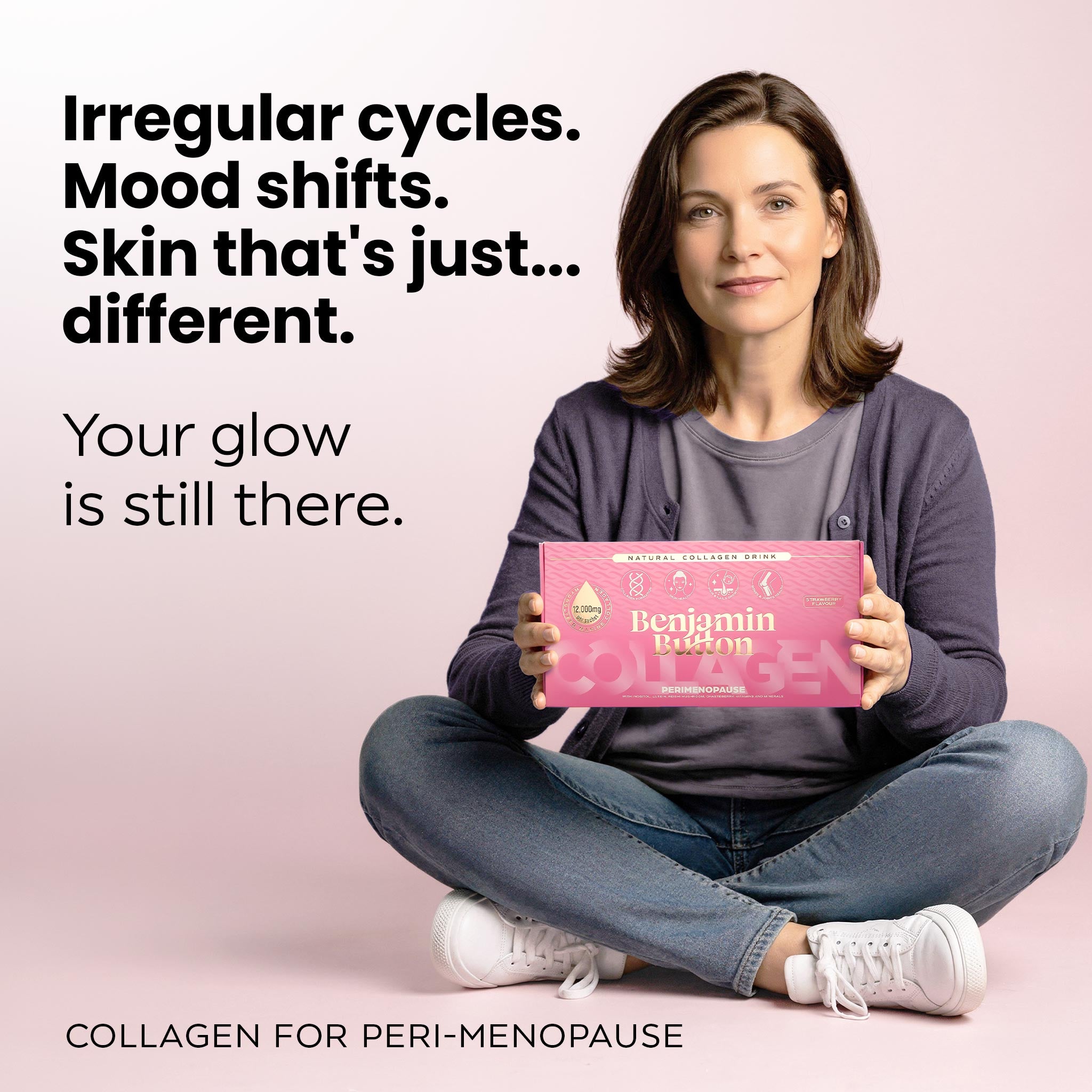 Perimenopauze Collageen Aardbei Sachets – 14 Stuks (2 Weken Voorraad) – 12.000mg Marien Collageen met Monnikspeper, Vitaminen & Hyaluronzuur