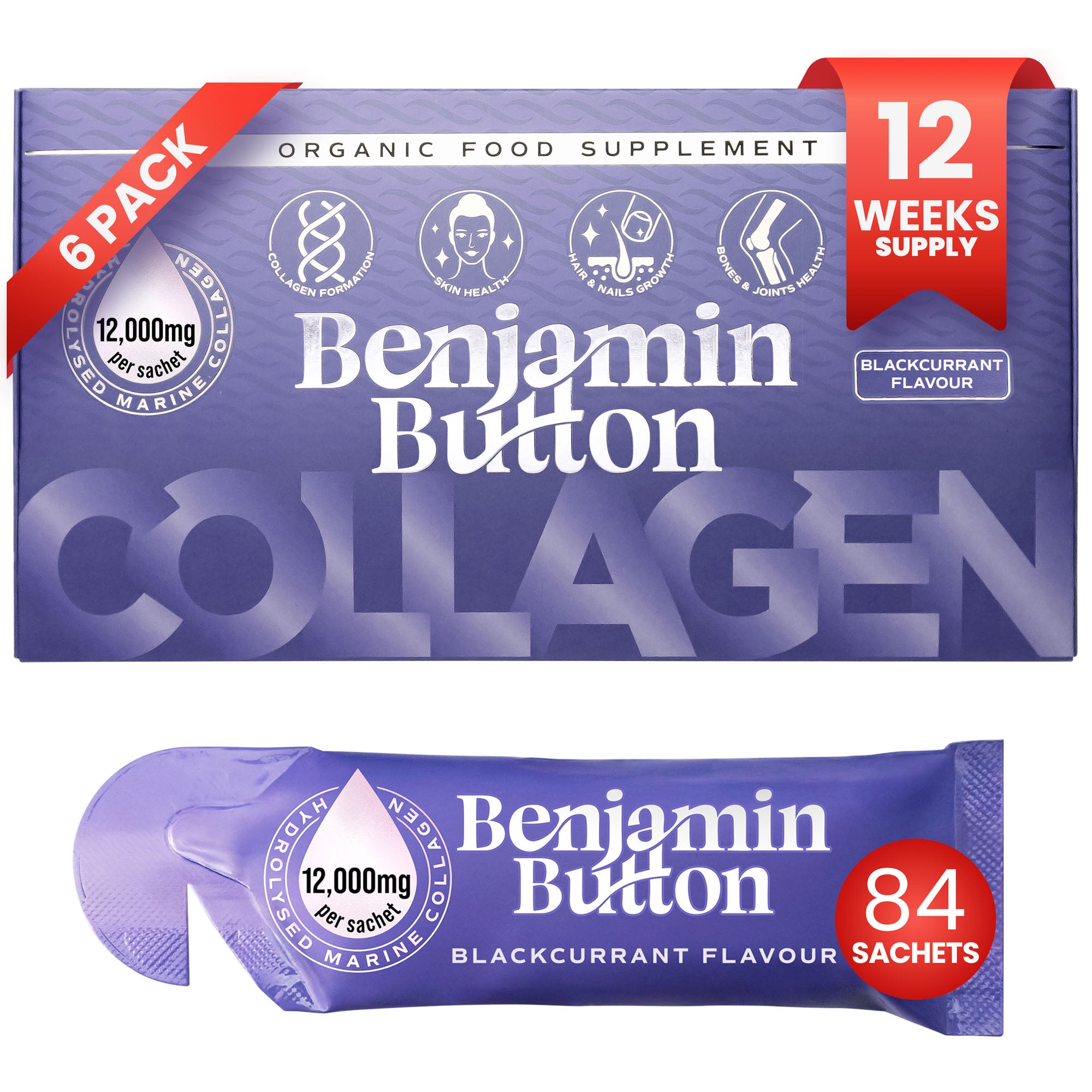 84x Zwarte Bes 12,000mg Marine Collageen Vloeibare Sachets