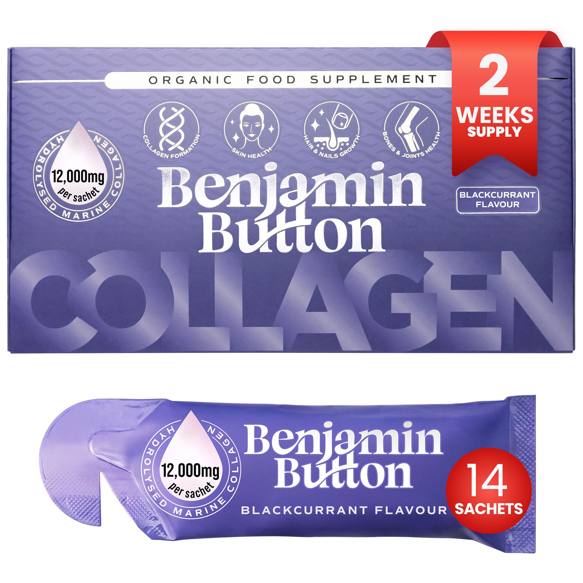 14x Zwarte Bes 12,000mg Marine Collageen Vloeibare Sachets