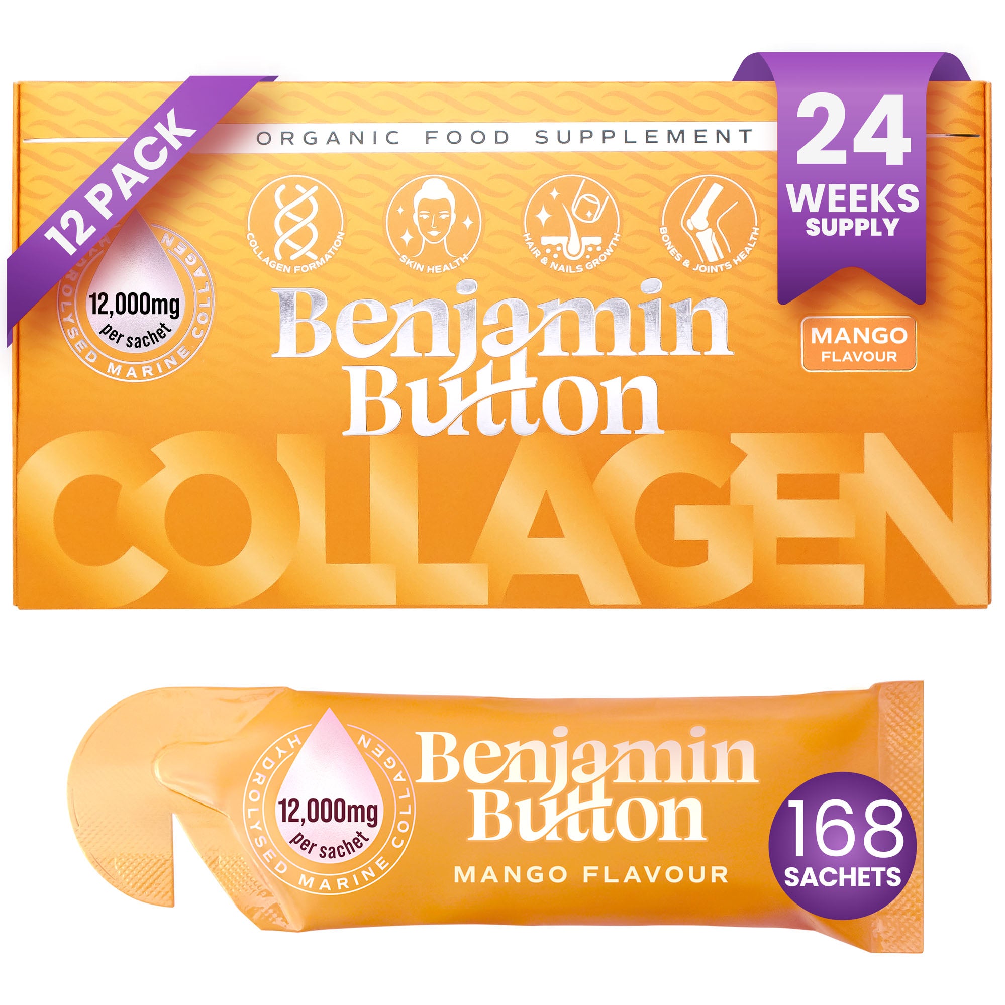 168x Mango 12,000mg Marine Collagen Liquid Sachets