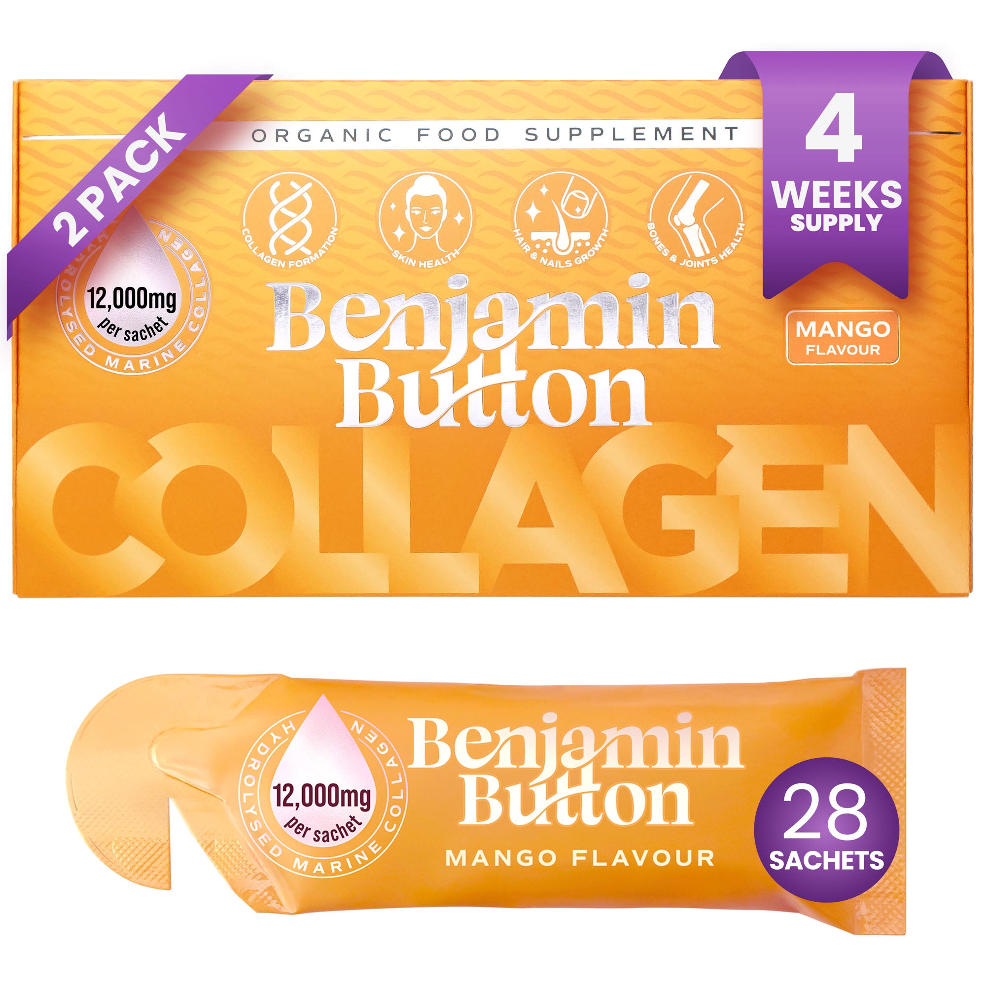 28x Mango 12,000mg Marine Collageen Vloeibare Sachets