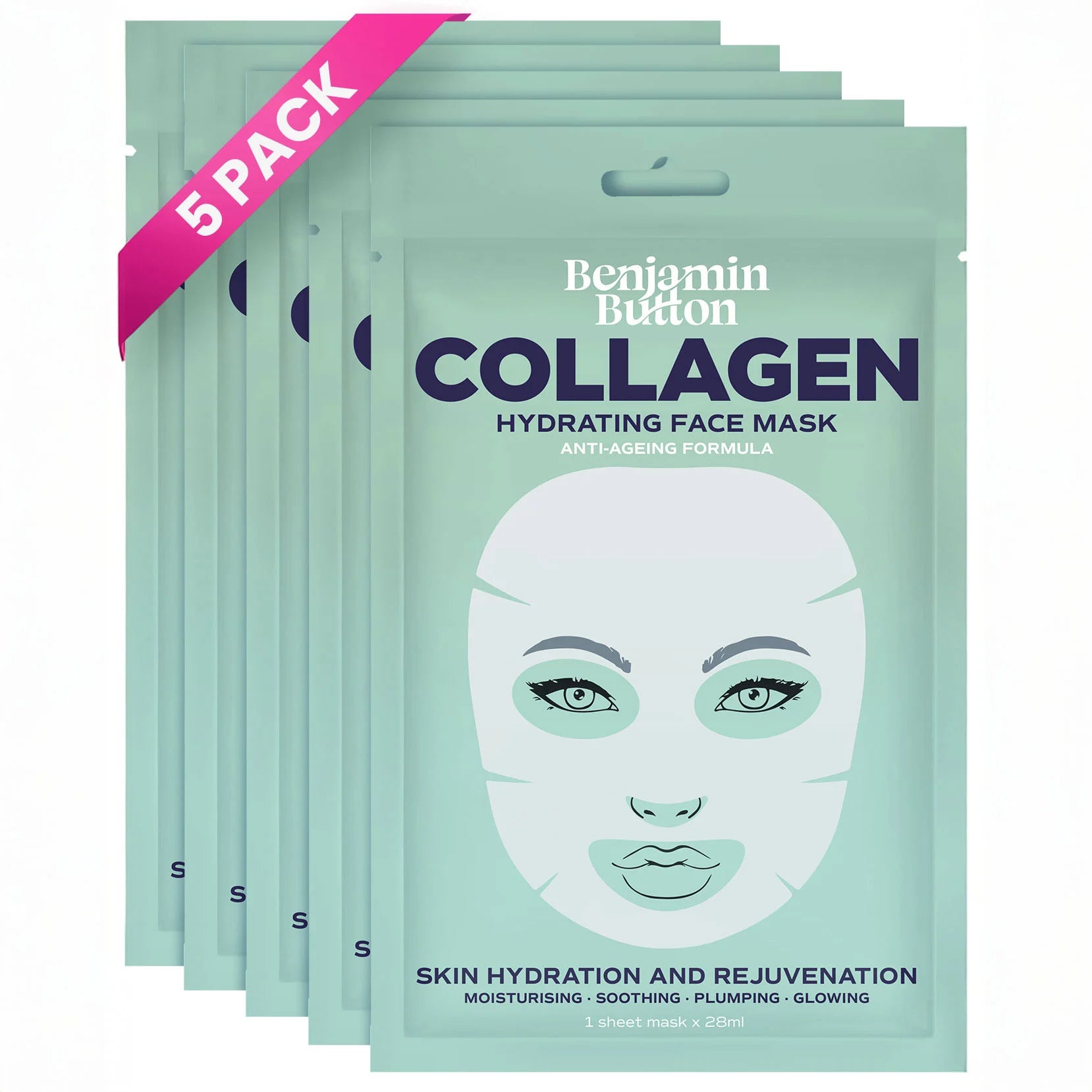 5-Pack Collageen Hydraterend Gezichtsmasker