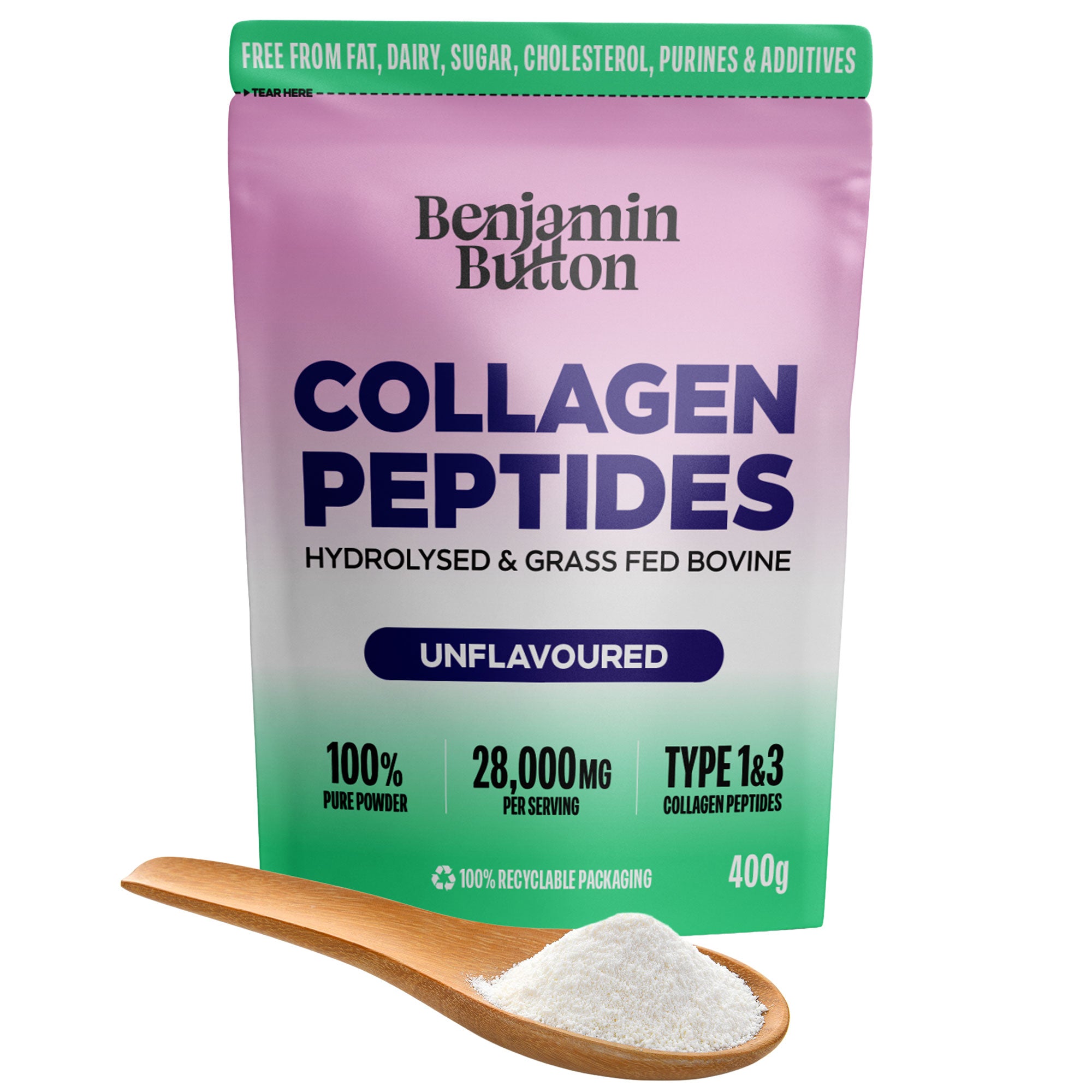Rundercollageenpoeder - 95% eiwit, 400g ongeflavoured | Benjamin Button