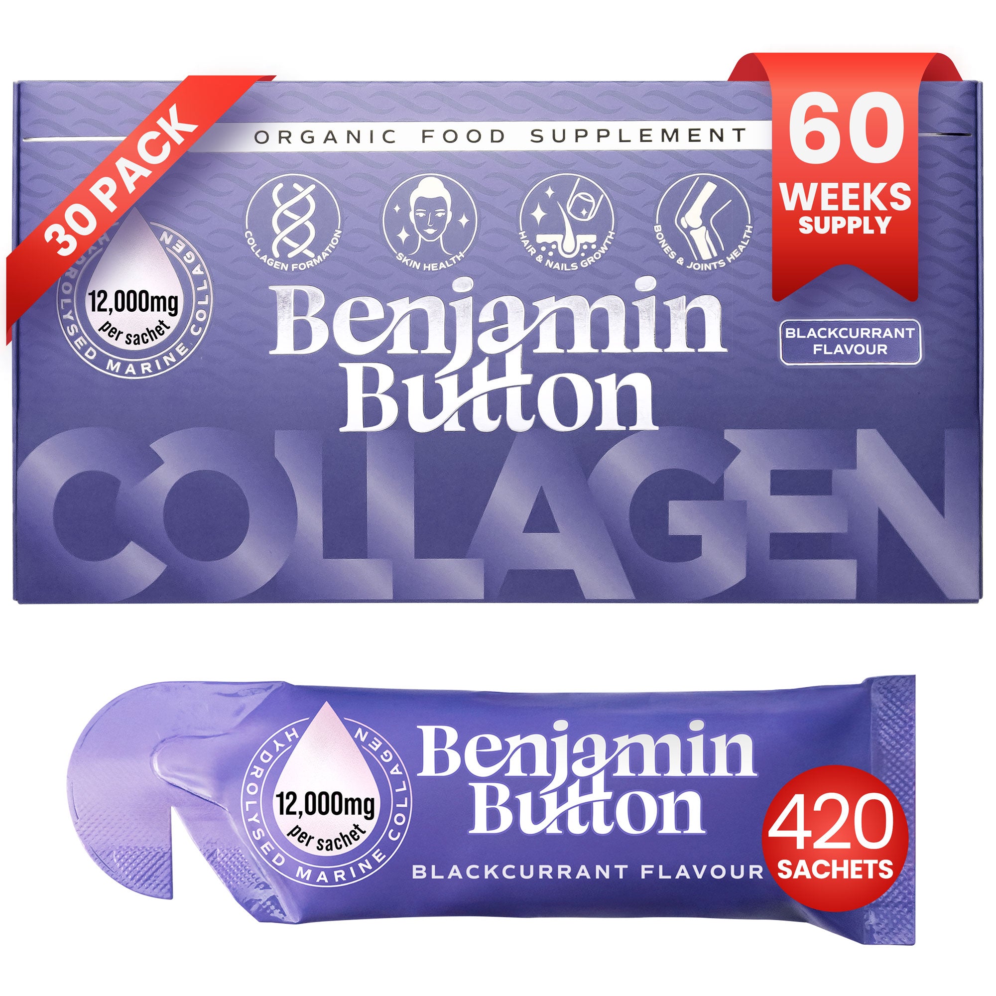 420x Zwarte Bes 12,000mg Marine Collageen Vloeibare Sachets