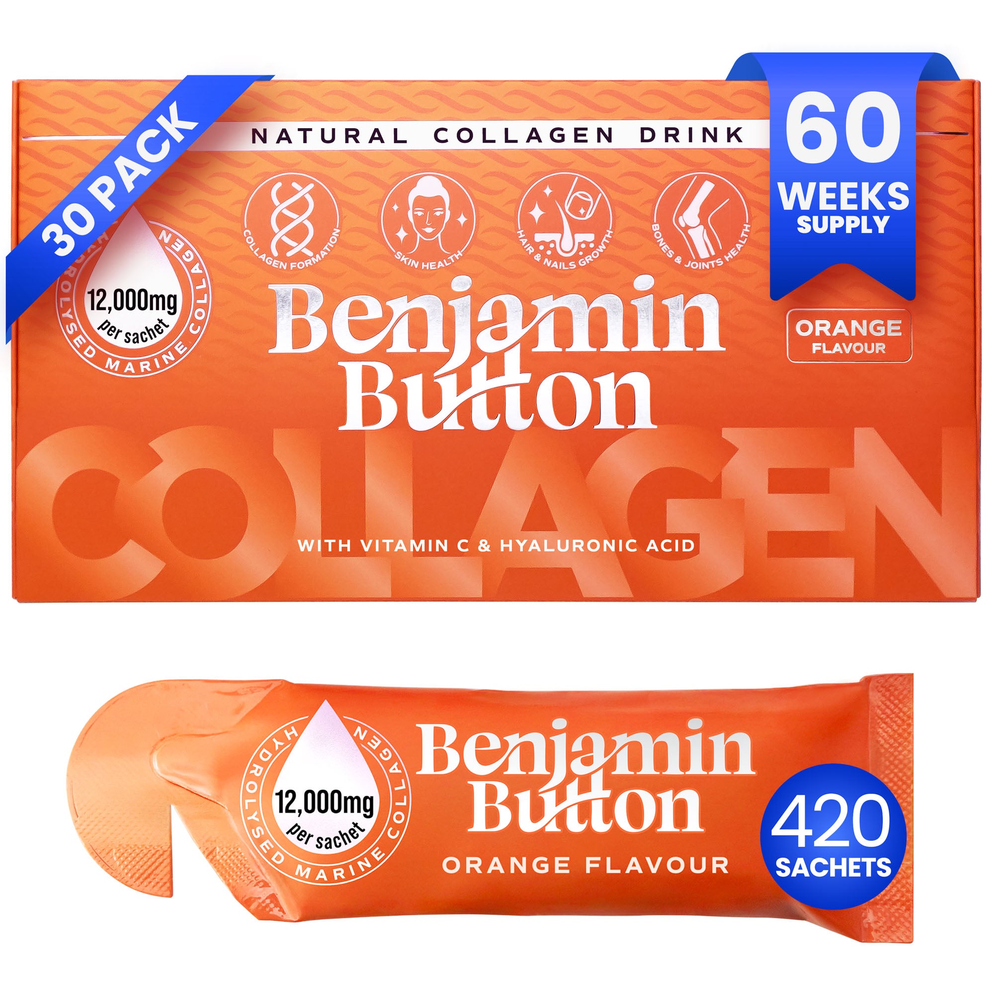 420x Oranje 12,000mg Marine Vloeibaar Collageen Sachets